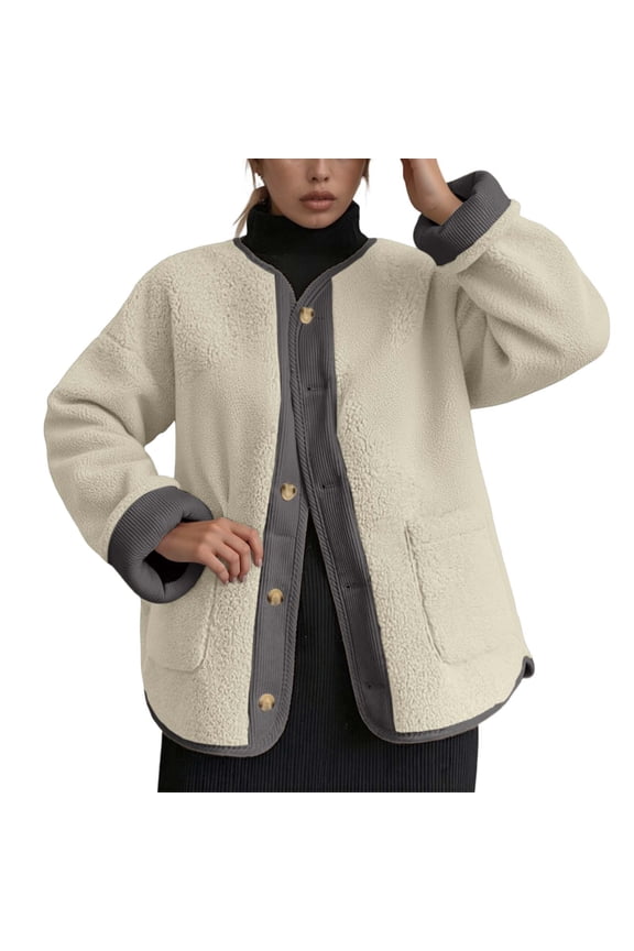 Winter Coats for Women Plus Size Long Shearling Jacket Warm Thick Loose Fit Mid Length with Pockets Light Yellow M