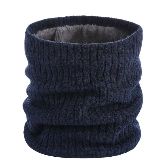 UJNDER Winter Double Layer Velvet Warm Neck Cover Knitted Scarf Solid Color Yarn for Comfort and Style Navy