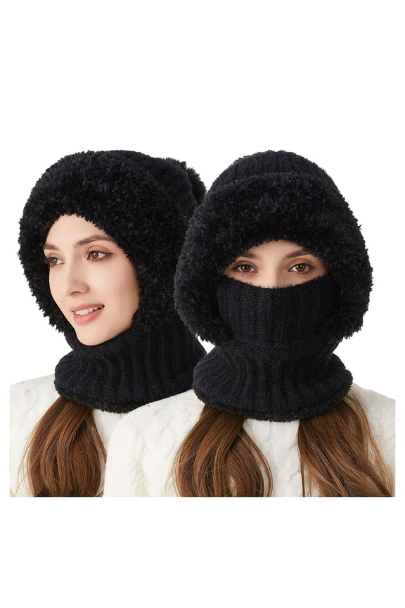 Winter Hats Knitted Hat Windproof Warm Cap with Earmuffs for Cycling and Outdoor Activities Black