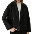 thumbnail image 1 of UJNDER Winter Jackets for Women Stylish Plus Size Short Coat with Notched Lapel Thickened Warm Wool Blend Outerwear Black M, 1 of 4