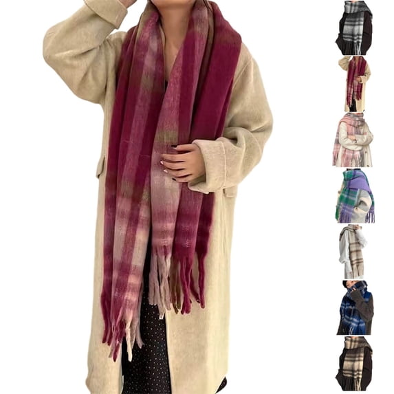 UJNDER Winter Scarf for Women Loop Yarn Plaid Cozy Warm Fashion Soft Textured Wrap Shawl Elegant Everyday Style