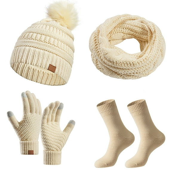 UJNDER Winter Solid Color Warm Hat Scarf and Gloves Three Piece Set Accessories for Cold Weather Fashion Beige