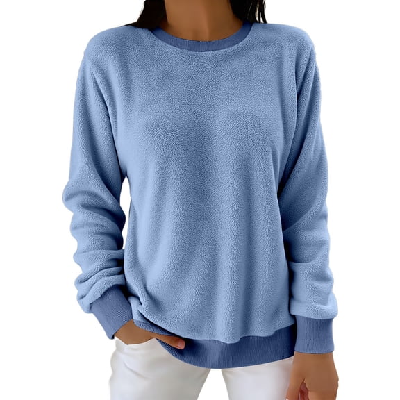UJNDER Winter Thermal Flannel Shirt for Plus Size Long Sleeve Pullover Top Soft Brushed Blouse Cozy Warm Loungewear Casual Comfort Fit Full Coverage Tunic Style for Cold Weather Womens Tops Blue M