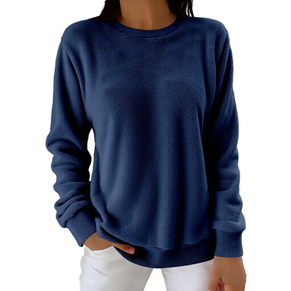 UJNDER Winter Thermal Flannel Shirt for Plus Size Long Sleeve Pullover Top Soft Brushed Blouse Cozy Warm Loungewear Casual Comfort Fit Full Coverage Tunic Style for Cold Weather Womens Tops Navy M