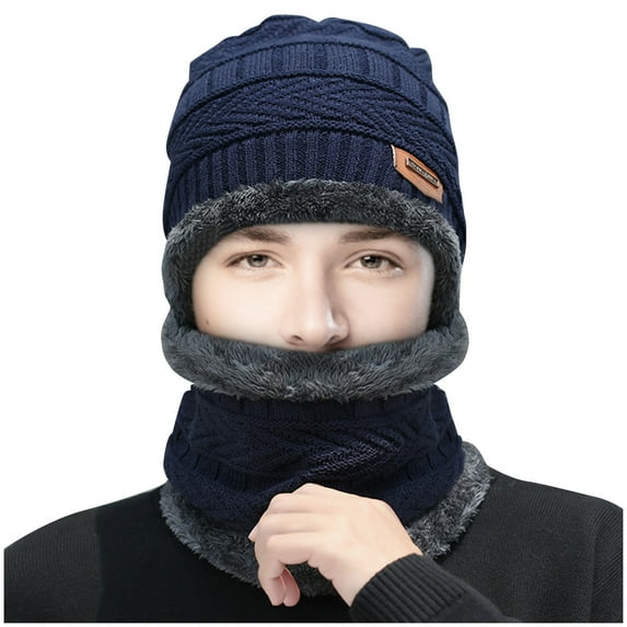 UJNDER Winter Thermal Plush Hat And Scarf Set Windproof Woolen Cap For Cycling Skiing And Outdoor Activities In Cold Weather Blue