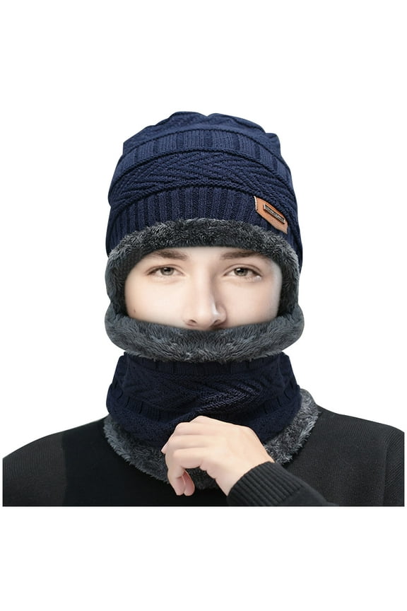 Winter Thermal Plush Hat And Scarf Set Windproof Woolen Cap For Cycling Skiing And Outdoor Activities In Cold Weather Blue