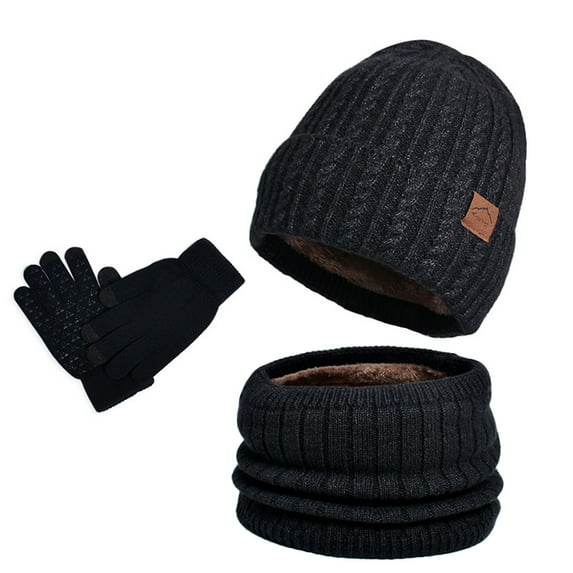 UJNDER Winter Three Piece Knitted Scarf Hat and Gloves Set for Men and Women Ear Protectors for Cold Weather Comfort Black
