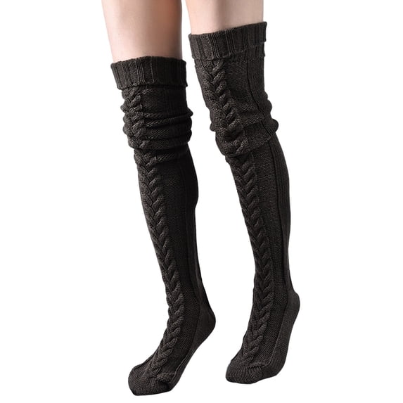 UJNDER Winter Warm Knitted Socks High Tube Over Knee Leg Warmers Thick Woolen Stacked Stockings Dark Gray