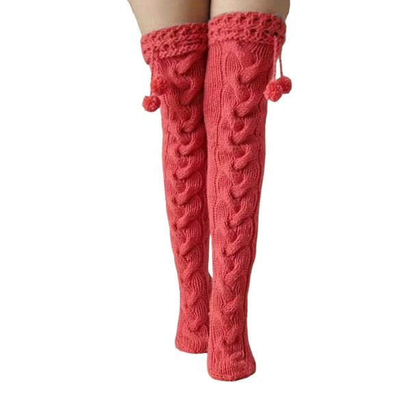 UJNDER Winter Warm Knitted Socks High Tube Over Knee Leg Warmers Thick Woolen Stacked Stockings Red