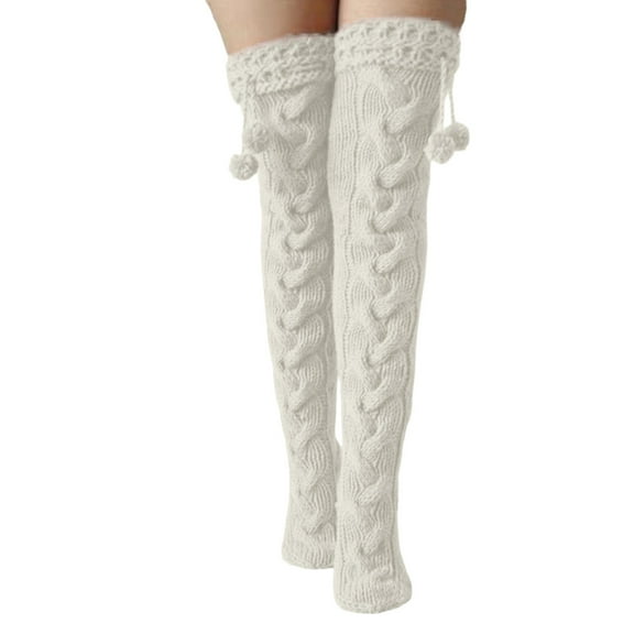 UJNDER Winter Warm Knitted Socks High Tube Over Knee Leg Warmers Thick Woolen Stacked Stockings White