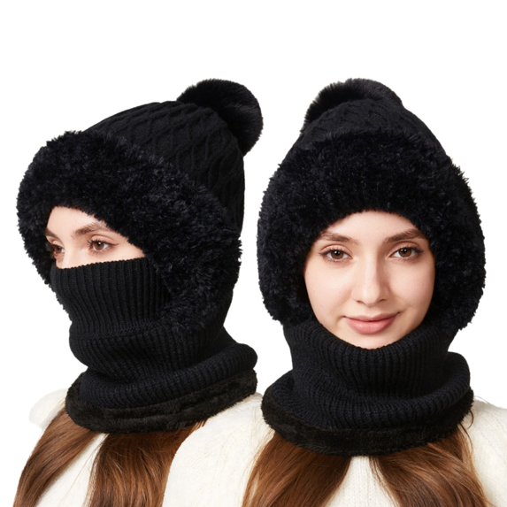 UJNDER Winter Warm Lined Scarf Hat Set for Cold Weather Thermal Face Windproof Outdoor Activities Black_#3 One Size