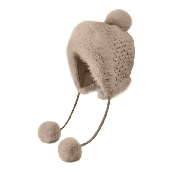 UJNDER Winter Women Knit Hats Warm Cap With Pompom for Outdoor Ear in Scarf Hat and Gloves Set Coffee