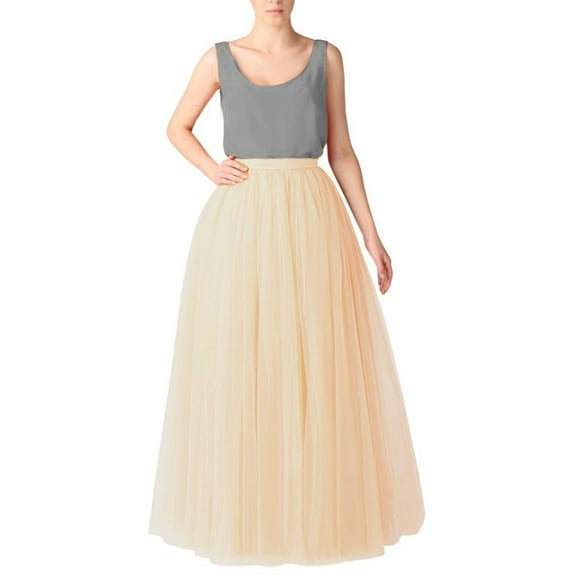 UJNDER Women Boneless Wedding Mesh Porcelain Color Petticoat Puffy Long Tutu Comfortable R A