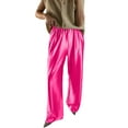 thumbnail image 1 of UJNDER Women Casual Pants High Waist Relaxed Fit Trousers Comfortable Loose Straight Leg Wide Leg for All Seasons Hot Pink L, 1 of 8
