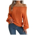 thumbnail image 1 of UJNDER Women Casual Sweater Off Shoulder Neck Sleeve Knitted Pullover Sweaters for Women Orange S, 1 of 3