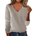 thumbnail image 1 of UJNDER Women Fashion Solid Loose Temperament Wool Pullover Sweater V Neck Brown S, 1 of 5