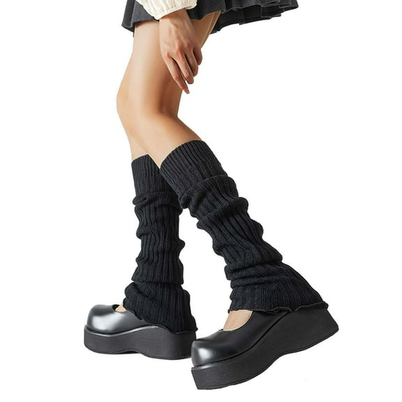 UJNDER Women Knit Lace Trim Stockings Style Stacked Socks Fashion Trend Black