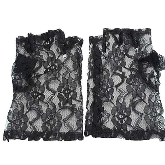 UJNDER Women Lace Fingerless Gloves for Ladies 1980s Fancy Dress and Style Black One Size