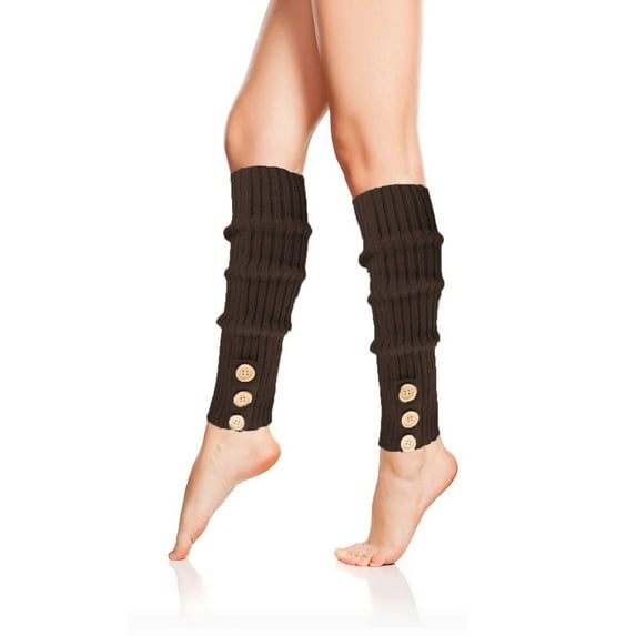 UJNDER Women Long Ribbed Knit Leg Warmers With Buttons Boot Socks For Winter Sports Coffee