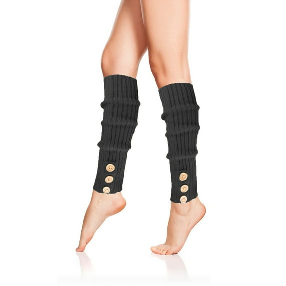 UJNDER Women Long Ribbed Knit Leg Warmers With Buttons Boot Socks For Winter Sports Dark Gray