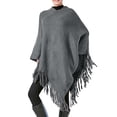 thumbnail image 1 of UJNDER Women Poncho Sweater V Neck Solid Knit Pullover Cape Lightweight Shawl Elegant Wrap with Fringes Light Gray, 1 of 7