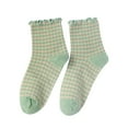 thumbnail image 1 of UJNDER Women Ruffled Striped Color Block Knit Stockings Casual Crew Socks Fashion Green, 1 of 5