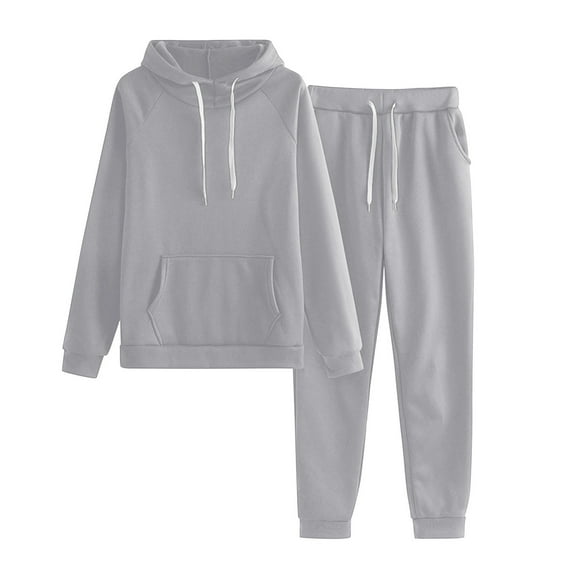 UJNDER Women Solid Color Hooded Sweatshirt and Pant Tracksuit Sport Suit Pant Suits for Women Grey S