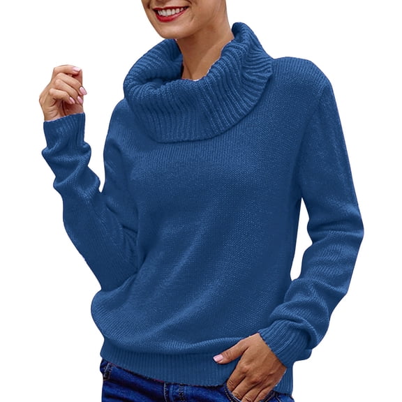 UJNDER Women Solid Long Sleeve Turtleneck Knitted Sweater Pullover Top Blouse Turtleneck Sweater Women Blue S