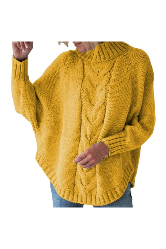 Women Solid Sweater Long Sleeve O Neck Batwing Sleeve Knitting Plus Size Sweater Tops Oversized Sweaters for Women Yellow XXL