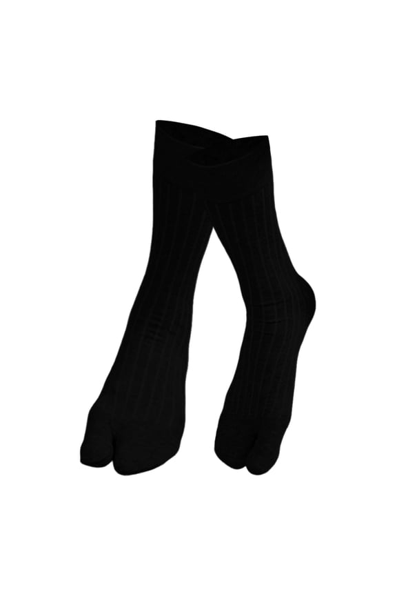 Women Striped Tabi Stockings Toe Separator Mid Calf Non Comfortable Socks Black