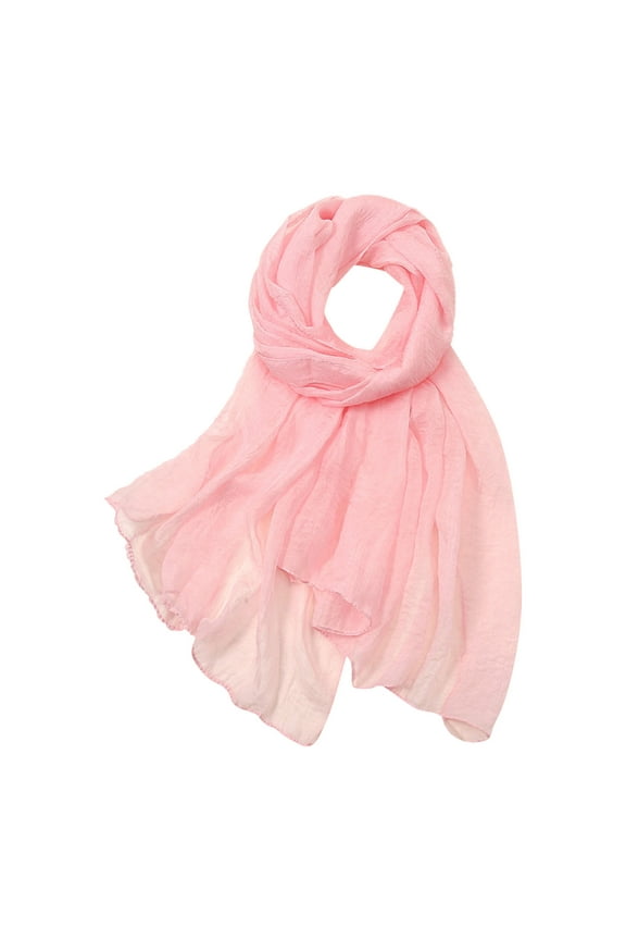 Women Summer Casual Multicolor Chiffon Thin Silk Scarf for Sunscreen Beach Cover-Up Lightweight Fashion Pink