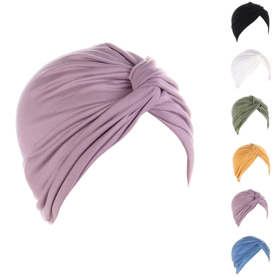 UJNDER Women Turban Knot Tied Bonnet Cap Headwrap Solid Color Stretch Hair Wrap Purple,One Size