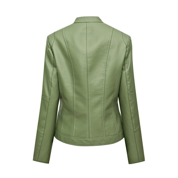 UJNDER Women Zipper Casual Leather Soft Motorcycle Jacket Short Coat for Women Green XL