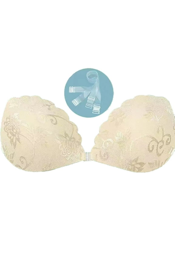 Women's Adhesive Push up Strapless Backless Lace Bra Reusable Sticky Bra Bras for Women Beige B