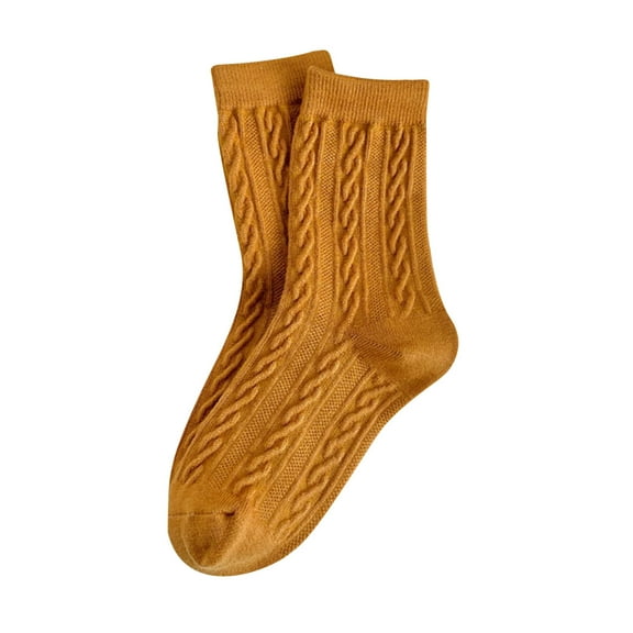 UJNDER Women's Autumn Winter Casual Cable Knit Wool Thick Warm Long Stacked Socks Yellow