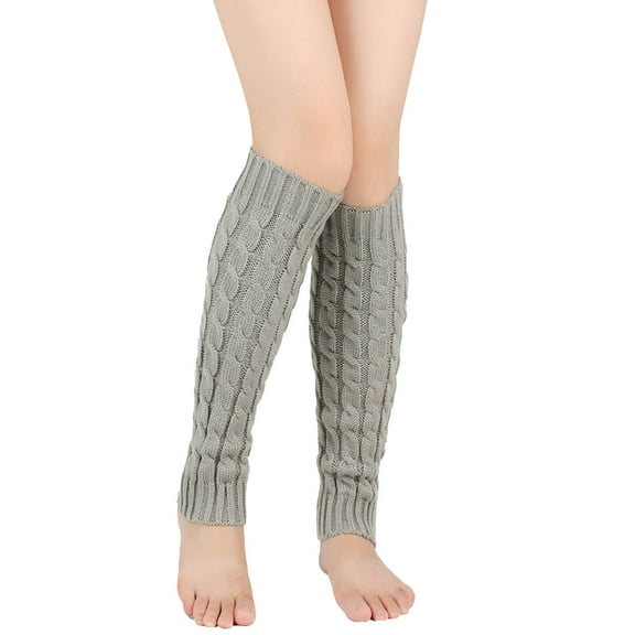 UJNDER Women's Autumn Winter Knitted Leg Warmers Foot Covers Boot Socks Cable Knit Stacked Grey