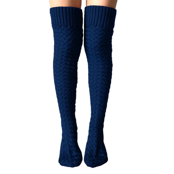 UJNDER Women's Autumn Winter Knitted Over Knee Long Socks Thigh High Stockings Blue