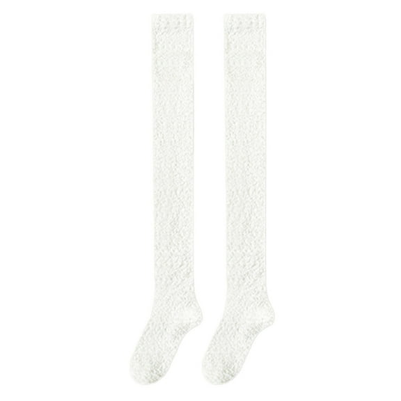 UJNDER Women's Autumn Winter Solid Color Coral Velvet Over Knee Socks Thickened Warm Home Sleep Stockings White
