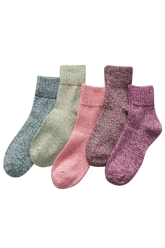 Women's Autumn Winter Thick Warm Wool Socks Solid Color Medium Length Socks Pink