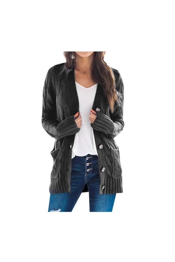 Women's Boho Patchwork Cardigan Long Sleeve Open Front Knit Sweaters Coat Pockets Coats for Women Black M