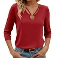 thumbnail image 1 of UJNDER Women's Casual Loose Fit 3/4 Sleeve Solid Color T Shirt Comfortable Basic Tops for Women Daily Wear Red L, 1 of 6