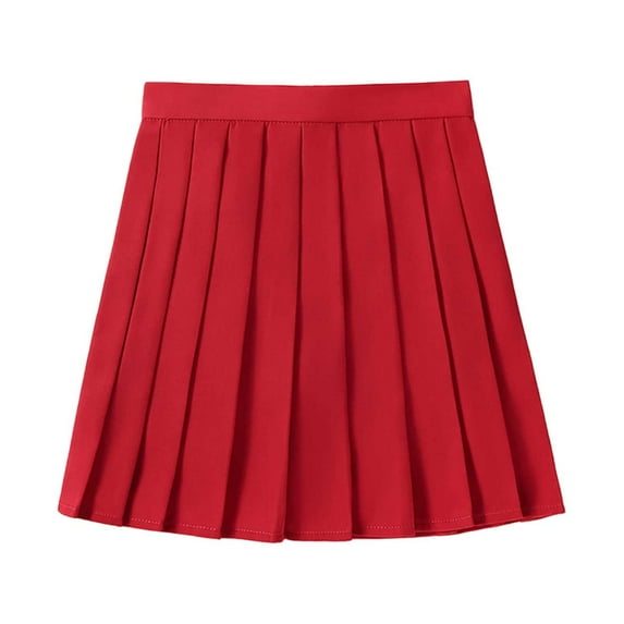 UJNDER Women's Casual Pleated Skirt Versatile A Line Mini Skirt Daily Wear Work Study Party Evening Dance Contrast Color Red M