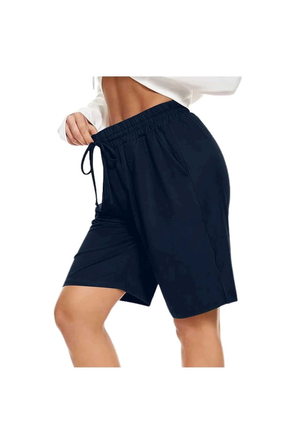 Women's Casual Running Shorts Workout Elastic Waist Athletic Yoga Pants with Sports Pockets Navy M