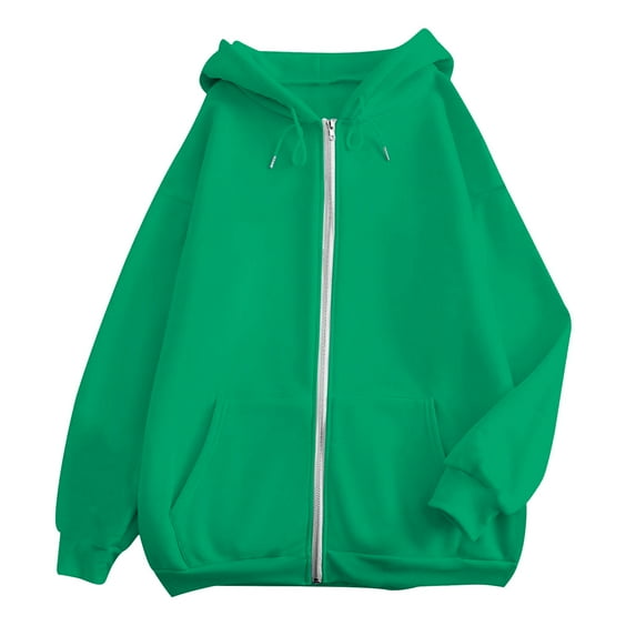 UJNDER Women's Casual Solid Color Hooded Sweatshirt with Zipper Pocket Long Sleeve Pullover Comfort Fit Green L