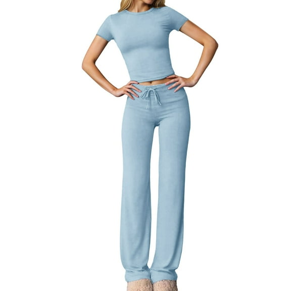 UJNDER Women's Casual Suit Short Sleeved Top and Pants Home Wear Sports Pants Suit Pant Suits for Women BU1 S