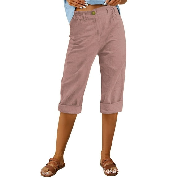 UJNDER Women's Casual Summer Pantalons Stylish 7/8 Length Lightweight Comfortable for Everyday Wear Pink L