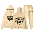 thumbnail image 1 of UJNDER Women's Casual Tracksuit Set Letter Print Drawstring Hoodie Jogger Pants Long Sleeve Zip Up Outfit with Pockets Pant Suits for Women Beige S, 1 of 4
