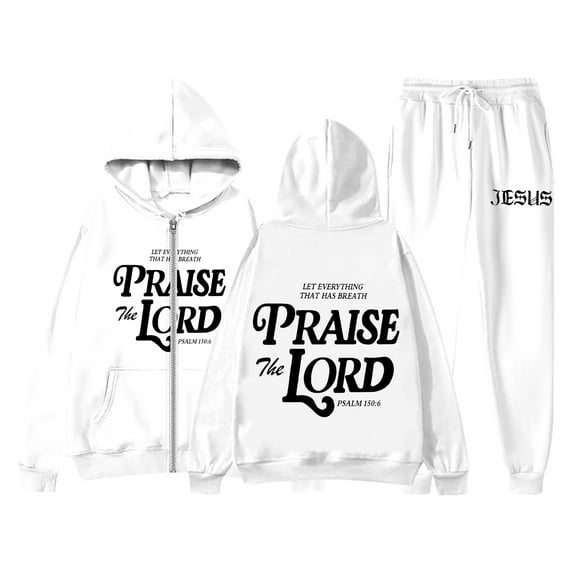 UJNDER Women's Casual Tracksuit Set Letter Print Drawstring Hoodie Jogger Pants Long Sleeve Zip Up Outfit with Pockets Pant Suits for Women White XL