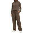 thumbnail image 1 of UJNDER Women's Casual Trousers Suit Set Long Sleeve High Neck Wide Leg High Waist Pants Outfit for Spring Autumn Daily Wear Pant Suits for Women Brown XXXL, 1 of 6