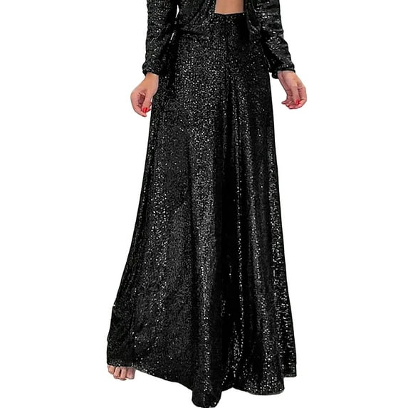 UJNDER Women's Casual Wide Leg Pants with Sequin Details Pocket Zipper Loose Comfortable Trousers Black M